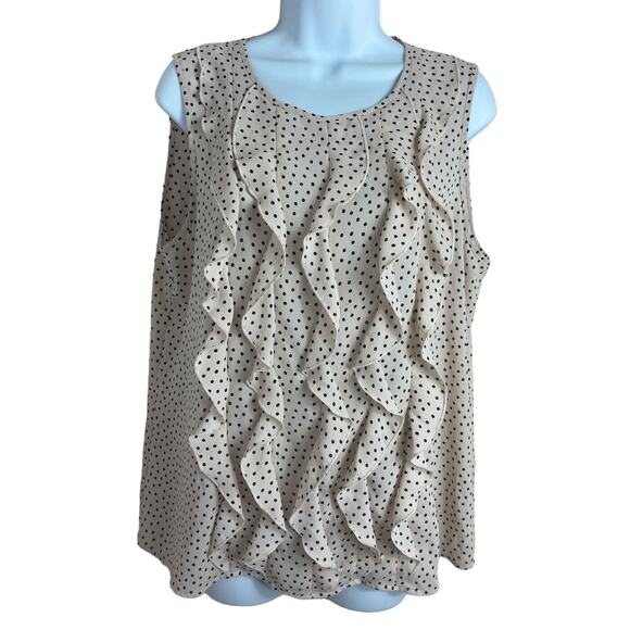 Karl Lagerfeld Tops - Karl Lagerfeld Sleeveless Blouse Sz Large Ruffled Pink Black Polka Dot Top